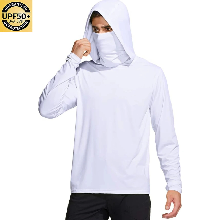 Fishing Shirt Uv Protection - Męska koszula wędkarska z kapturem, jednokolorowa,